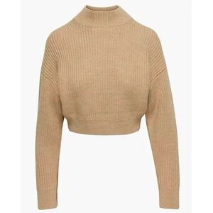 Babaton Cyrus Ribbed Mock Neck Sweater 100% Wool Gold Heather Camel color M size